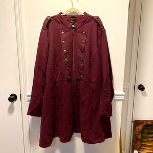 Torrid Womens Plus 6X Long Military Coat Deep Merlot Burgundy Zip Jacket New NWT